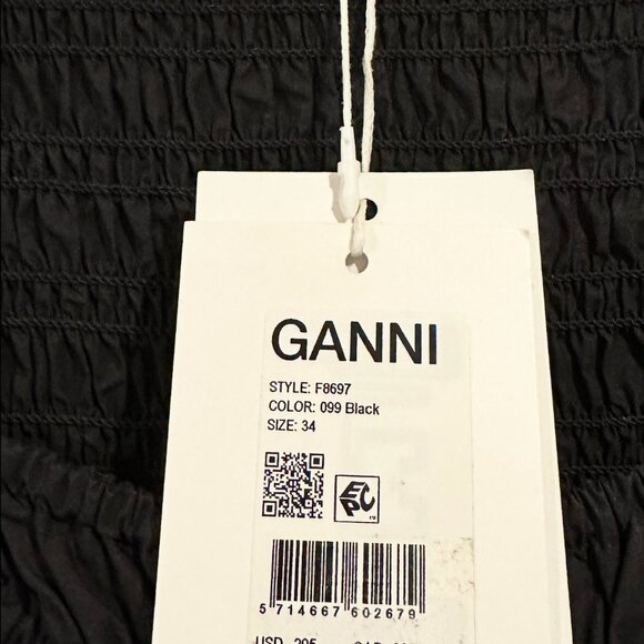 Ganni Black Cotton Poplin Open-Neck Smock Dress - Picture 3 of 4